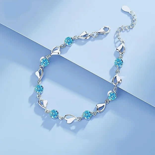 Ocean Heart Bracelet - Elegant Ocean Heart Bracelet: 304 Stainless Steel with Water Drill Accents