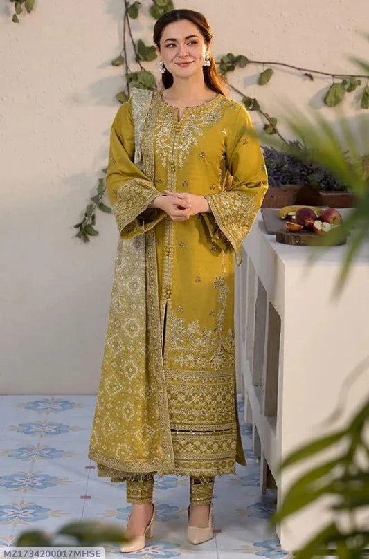 3 Pcs Women Unstitched Embroidered Suit