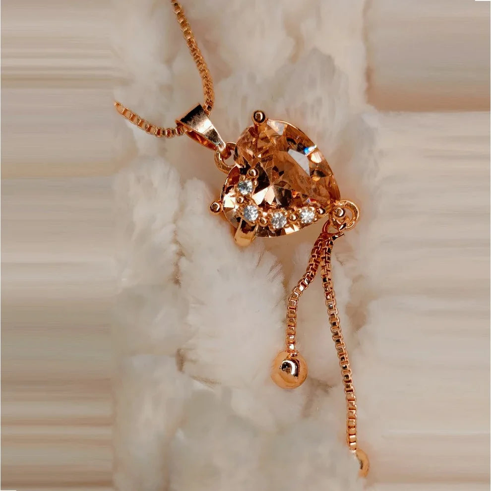 925 Sterling Golden Heart Shaped Necklace Stylish Jewelry Sparkling Heart Design Paved Shining Zirconia Gold