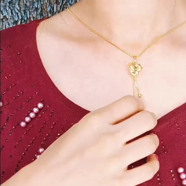 925 Sterling Golden Heart Shaped Necklace Stylish Jewelry Sparkling Heart Design Paved Shining Zirconia Gold