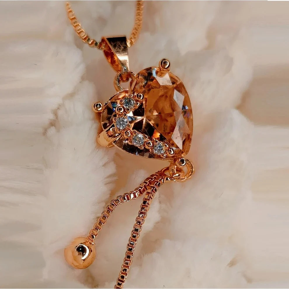 925 Sterling Golden Heart Shaped Necklace Stylish Jewelry Sparkling Heart Design Paved Shining Zirconia Gold