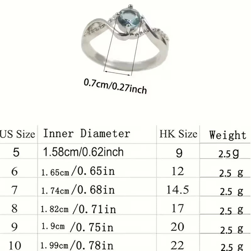 A Minimalist Wave-shaped Blue Synthetic Zirconia Ladies' Ring For Parties, Dances, Daily Wear, And Jewelry Gifts.